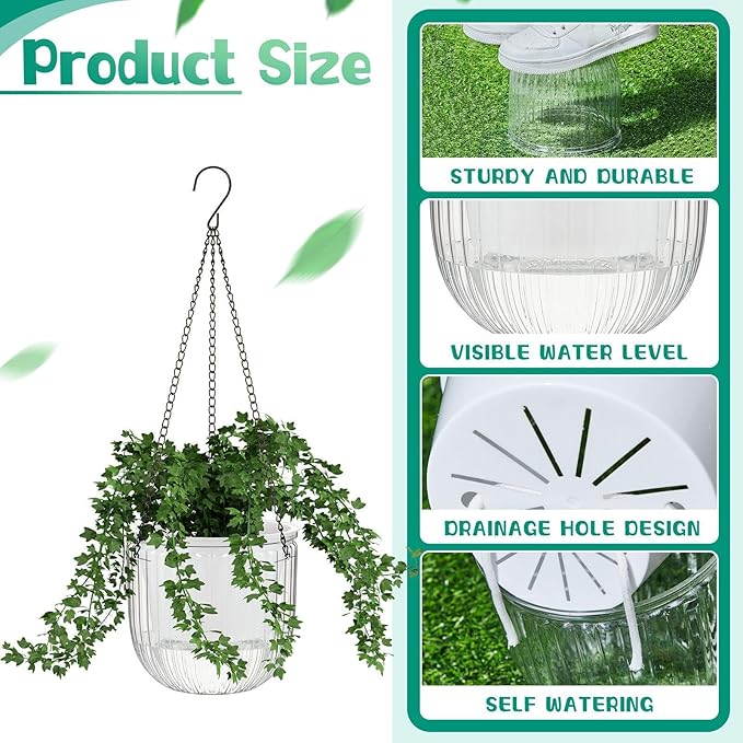 Meanplan 4 Pcs Self Watering Hanging Planter Indoor 6.5 Inch Hanging Baskets - Image 4