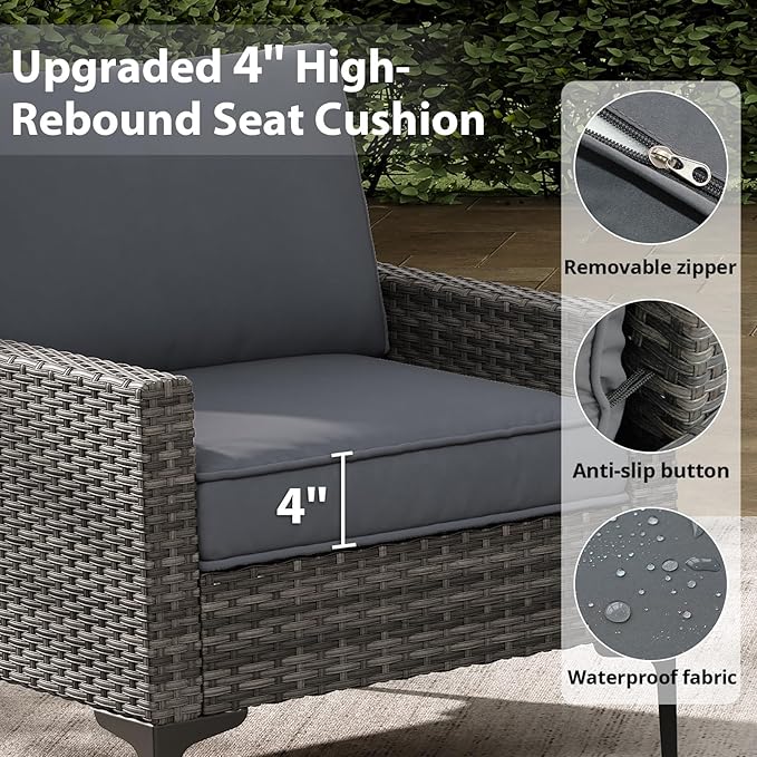 Jing's Villa 2-Piece Outdoor Sectional Single Chair Set, All-Weather Wicker - Image 2