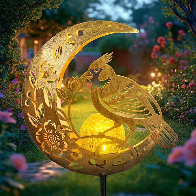 JOBOSI Solar Moon Cardinals Garden Light, Moving Moon & Cardinals Stake Decor by JOBOSI