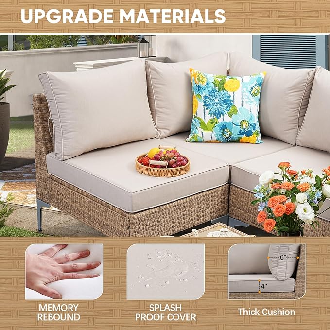 7 Piece Wicker Patio Furniture Set, Outdoor Conversation Sectional Sofa - Image 4