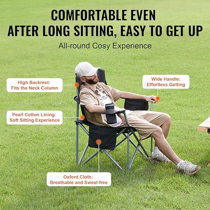VEVOR Oversized Camping Folding Chair, Portable Heavy Duty Outdoor Quad Lumbar - Image 7