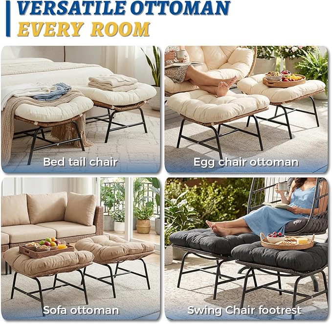 NICESOUL Indoor Outdoor Ottoman Set of 2, Large Wide Double Patio Footstool - Image 8