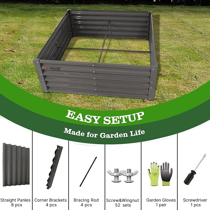 A ANLEOLIFE 4X4X1.5 ft Galvanized Raised Garden Beds Outdoor, Square Metal - Image 5