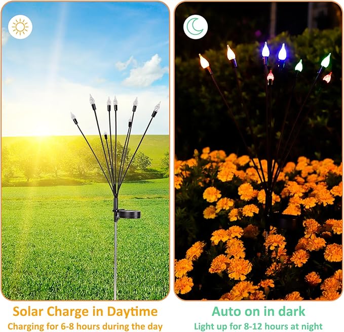 2 Pack Each 8 LEDs Solar Garden Lights Waterproof Outdoor Landscape Path - Image 3