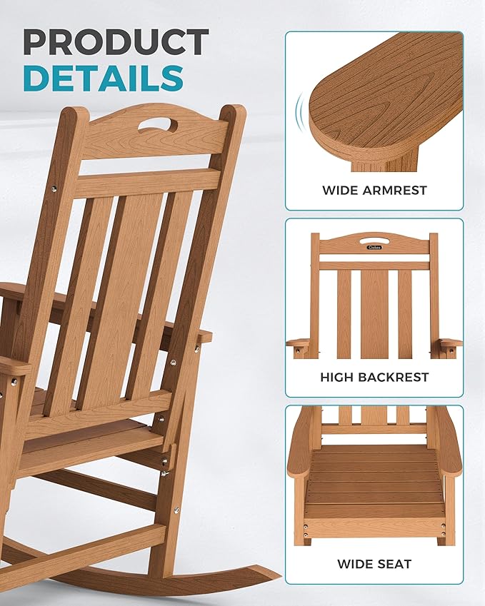 Ciokea Oversized Outdoor Rocking Chair, 380lbs Heavy-Duty Large Patio Rocker - Image 6