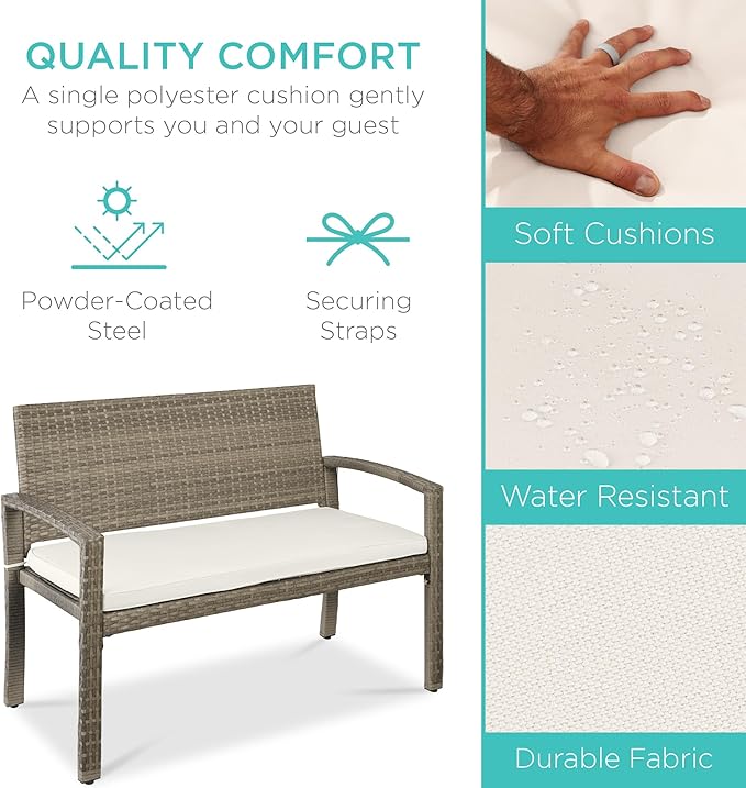 Best Choice Products Outdoor Bench 2-Person Wicker Garden Patio Benches Seating - Image 3