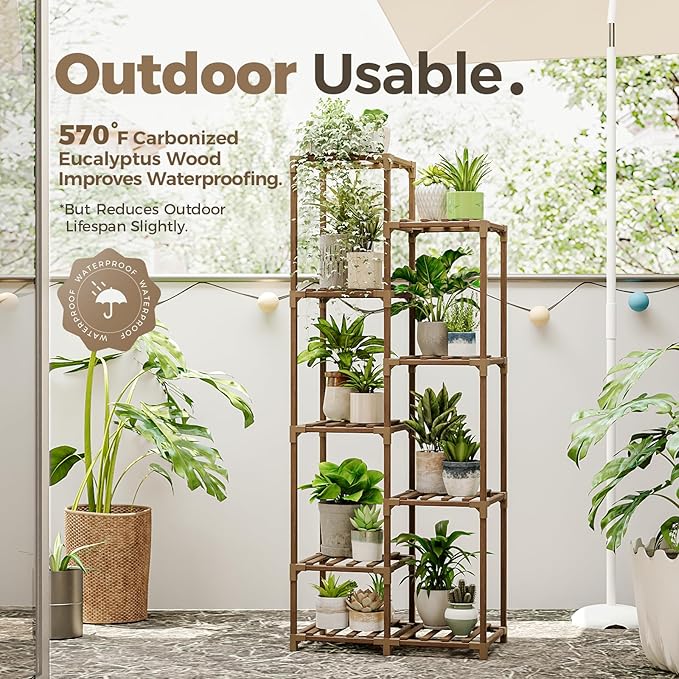 Bamworld Plant Stand Indoor Tall Plant Shelf Outdoor Corner Plants Table Wood - Image 4