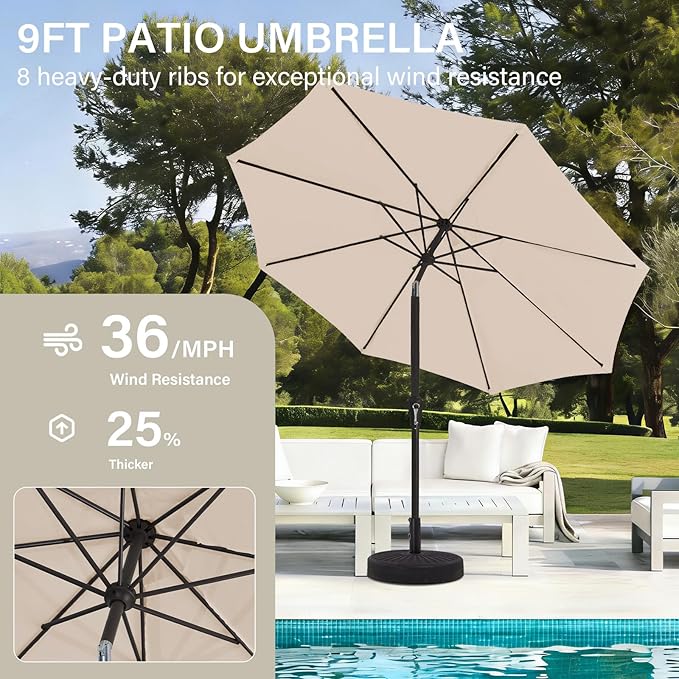 MEWAY 9ft Patio Umbrella Outdoor Table Umbrellas - Image 4