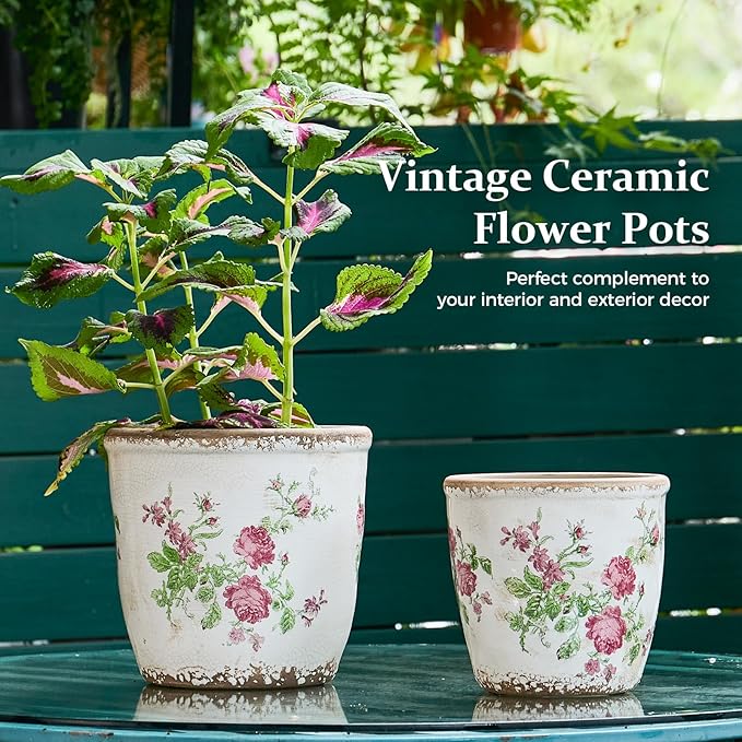 Vintage Ceramic Planter with Drainage Hole, Plastic Tray & Mesh, 5.5 Inch - Image 3