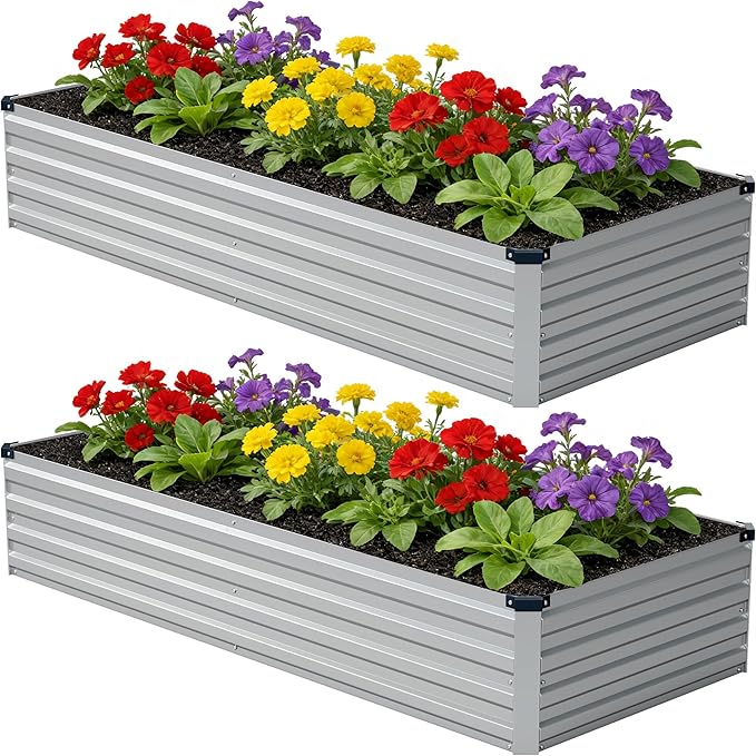 8x2x1 ft Galvanized Raised Garden Bed, Outdoor Planter Box Metal Patio Kit by Zunatu