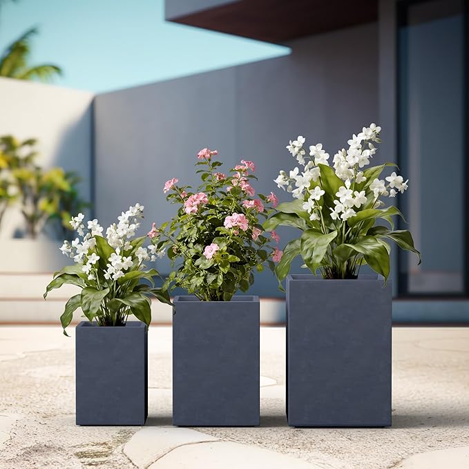 Kante 18.5", 12.6" H Tall Rectangular Concrete Planters Set of 3, Outdoor - Image 6
