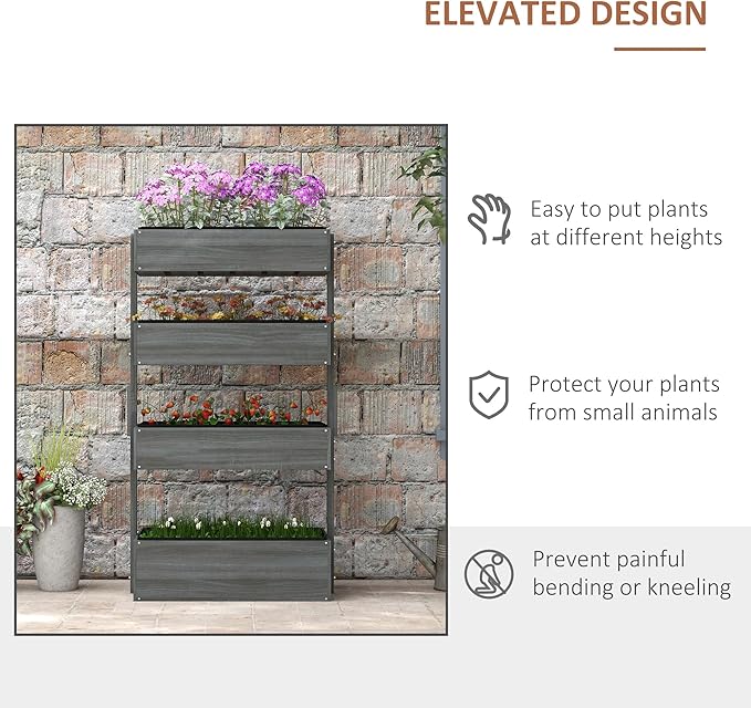 Outsunny Vertical 4 Tier Raised Garden Bed, Wooden Planter Box, Self-Draining - Image 4