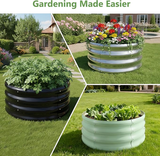 3 Pcs 2x2x1ft Round Galvanized Raised Garden Bed Planter Boxes Outdoor - Image 8