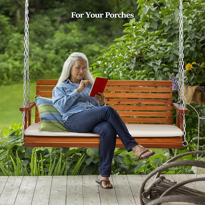 VINGLI Heavy Duty 880 LBS Patio Wooden Porch Swing Outdoor - Image 2