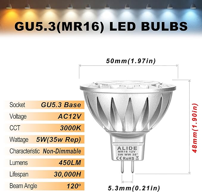 MR16 GU5.3 Led Landscape Bulbs 3000K Warm White 5W, MR16 20W 35W Halogen - Image 6