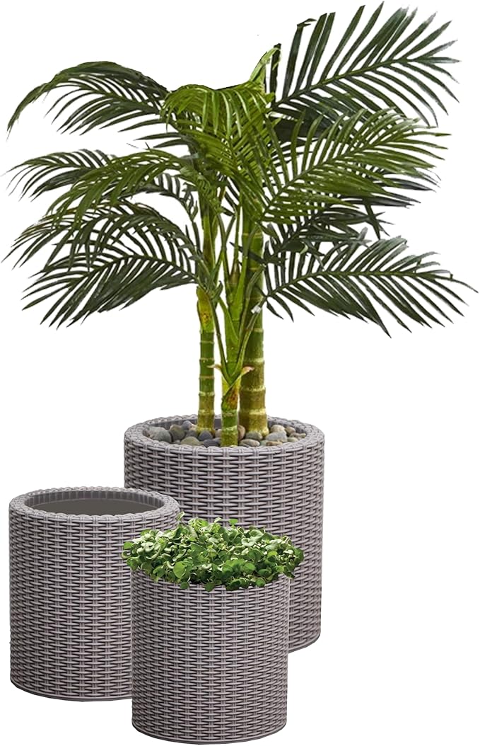 Keter Cylinder Set of 3 Rattan Resin Planter by Keter