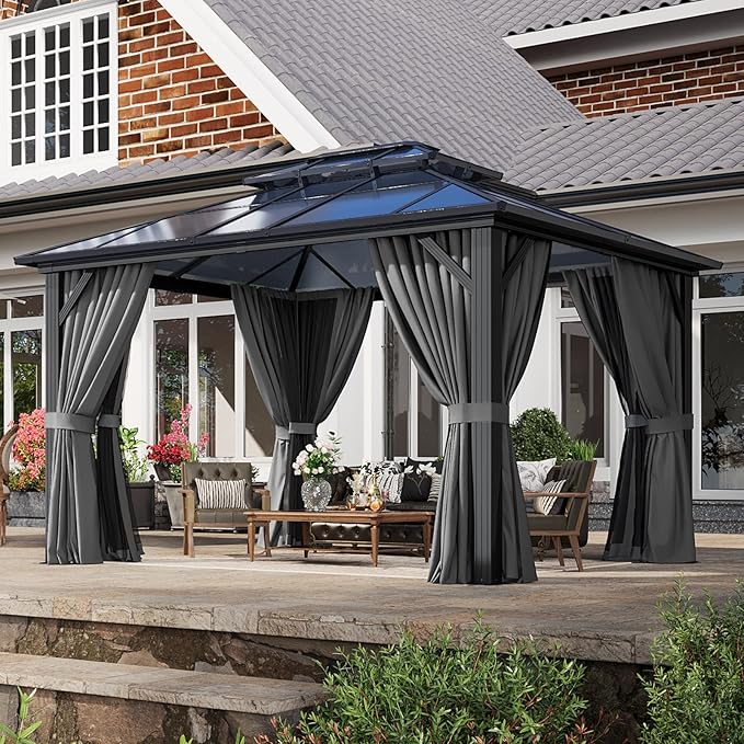 Aoxun 10'x12' Hardtop Gazebo, Aluminum Frame Permanent Pavilion - Image 2