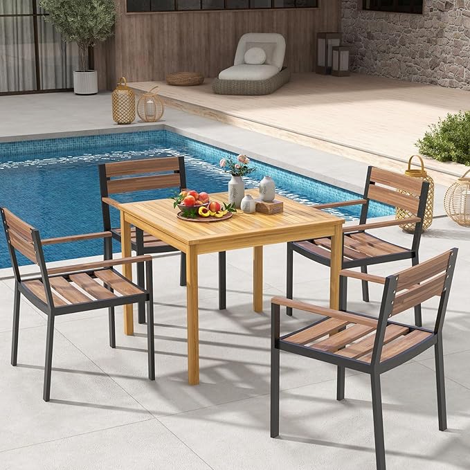 Tangkula 36" Square Outdoor Dining Table, Acacia Wood 4-Person Patio Dining - Image 4