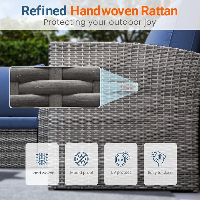 Wisteria Lane 4 Piece Patio Furniture Set, Wicker Outdoor Patio Conversation - Image 4