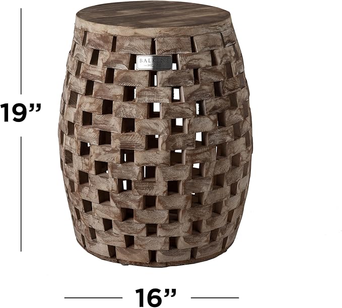 Balkene Home 62419 Maya Oval Rustic Garden Stool Wood Outdoor Seating & End - Image 3