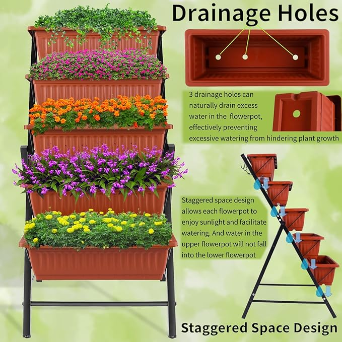 Homdox 3.74FT Vertical Garden Bed, 5 Tiers Raised Garden Planter, 23 * 26 * - Image 3