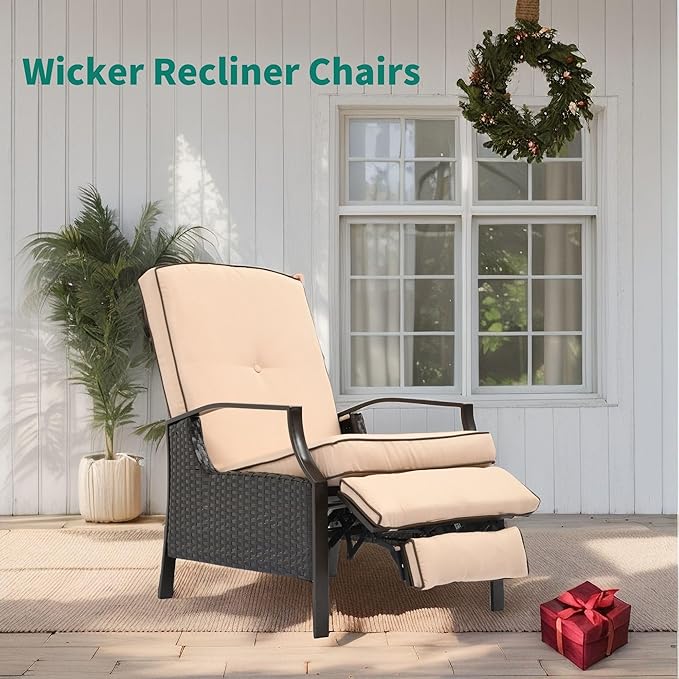YITAHOME Outdoor Recliner Chair, 2-Piece Patio Adjustable Wicker Reclining - Image 3