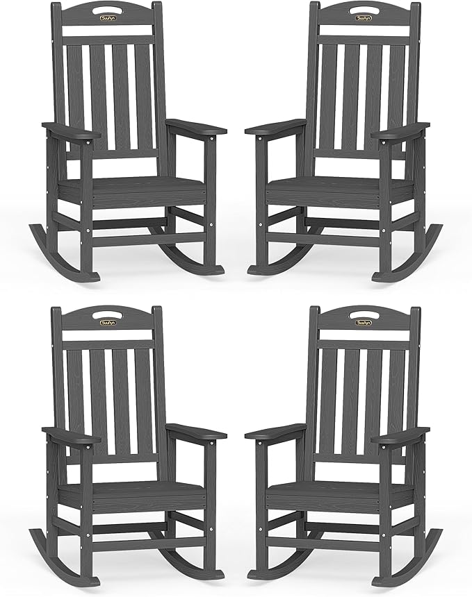 Oversized Outdoor Rocking Chairs Set of 4, High Back Porch Rocker Chair by Suunyn