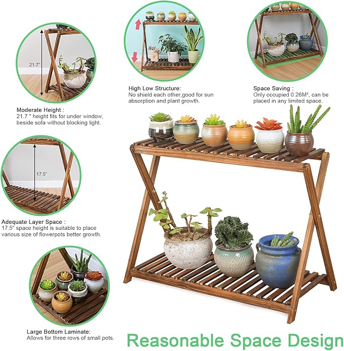 Wooden Plant Stand Indoor 2 Tier Narrow Plant Stand Outdoor Plant Shelf Display - Image 5