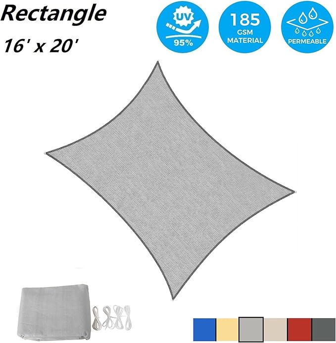 ASTEROUTDOOR Sun Shade Sail Rectangle 16' x 20' UV Block Canopy - Image 2