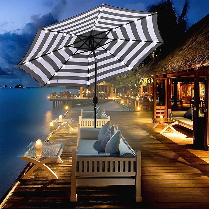 Blissun 9 ft Solar Umbrella 32 LED Lighted Patio Umbrella Table Market Umbrella - Image 6