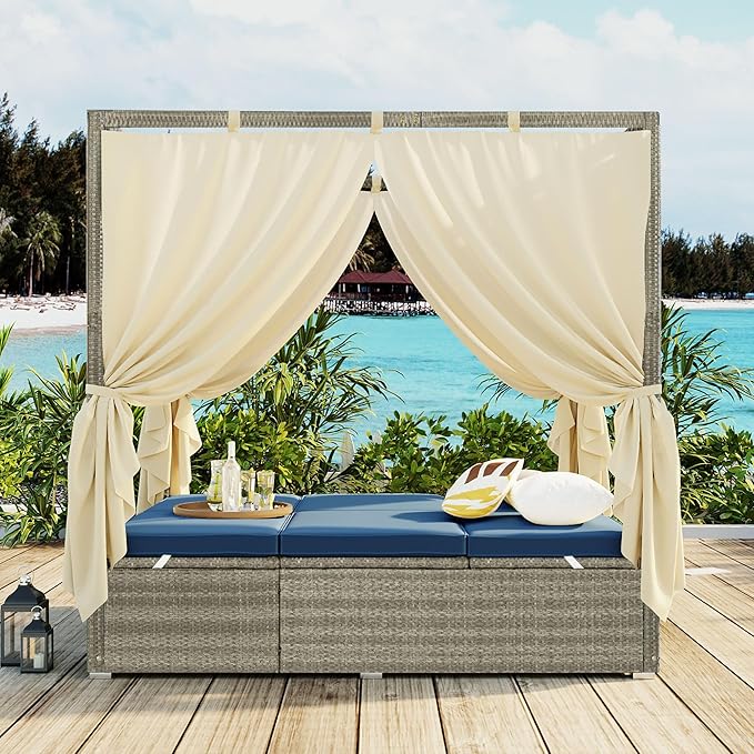 Patio Chaise Lounge, PE Rattan Outdoor Patio Wicker Adjustable Outdoor Sun Bed - Image 2