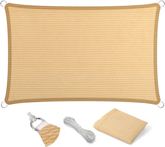 Eden's Decor Straight Flat-Edged Sun Shade Sail Rectangular 5' x 14' Beige by EdensDecorInc