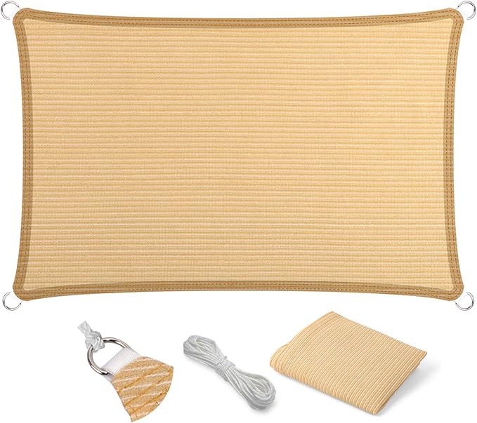 Eden's Decor Straight Flat-Edged Sun Shade Sail Rectangular 9' x 12' Beige by EdensDecorInc