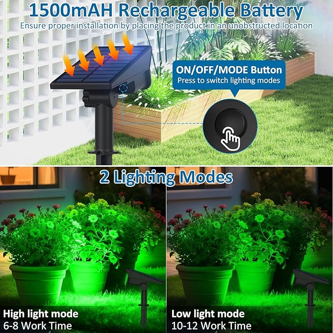 T-SUNUS Green Solar Spot Lights Outdoor 4 Pack, IP65 Waterproof Landscape - Image 3