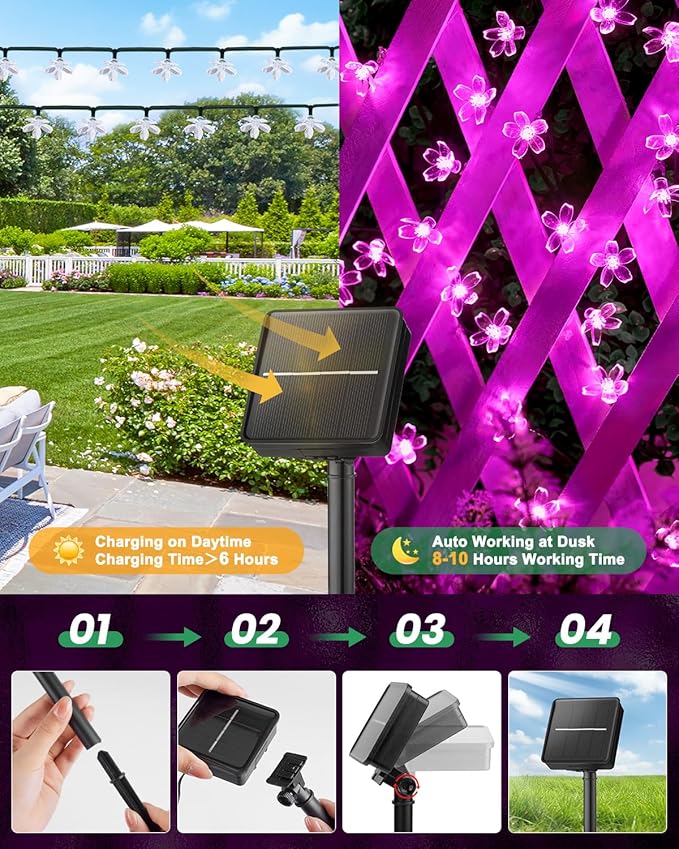 Brightown 60 LED Solar String Lights Flower Outdoor Waterproof Fairy Lights - Image 5