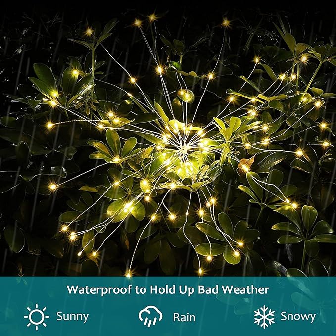 JJGoo Solar Firework Lights, 2 Pack 180 LEDs 2 Lighting Modes Solar Lights - Image 6