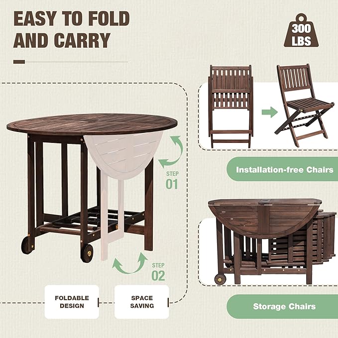 Devoko 5 PCS Patio Furniture, Patio Dining Set Acacia Wood Outdoor Table and - Image 5