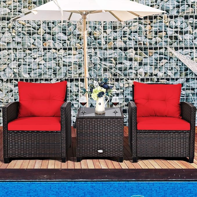 Tangkula 3 Pieces Patio Furniture Set, PE Rattan Wicker 3 Pcs Outdoor Sofa Set - Image 2