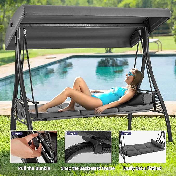 HOMREST 3 Seat Outdoor Porch Swing - Image 3