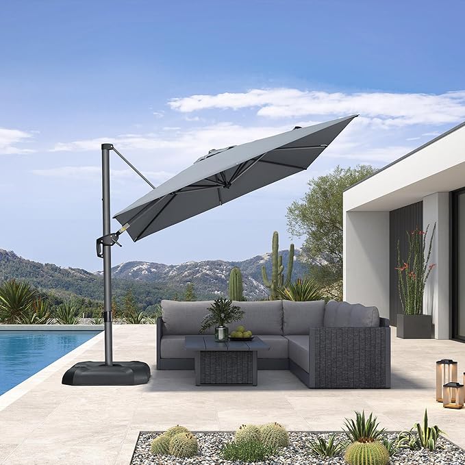 PURPLE LEAF 8 Feet Patio Umbrella Outdoor Cantilever Square Umbrella Aluminum by PURPLELEAF