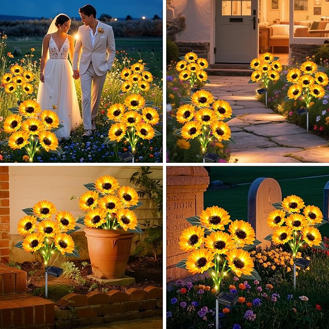 Solar Sunflower Lights Outdoor Flower Garden Stake Lights, 4 Pack 24 Sunflower - Image 5