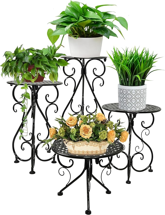 4-Pack Metal Plant Stand for Indoor Outdoor, Heavy Duty Flower Pot Stands for by BuyNow