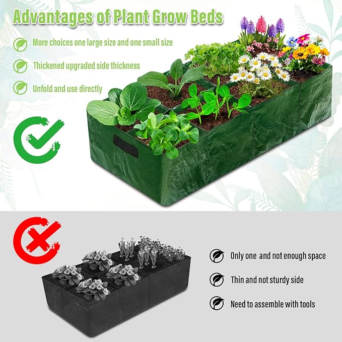 Fabric Raised Garden Bed, 2 Pack 8 Grids and 4 Grids, 128 Gallon Rectangle Grow - Image 4