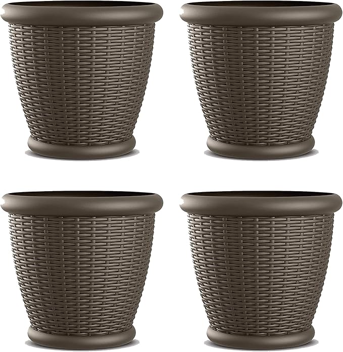 Suncast 4 Pack Wicker Planter w/ Drillable Drain Holes, Decorative by Suncast