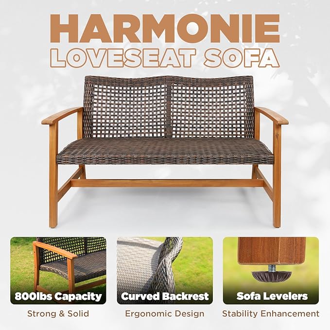 Idzo Harmonie 800lbs Capacity Outdoor Loveseat Furniture, FSC Certified Acacia - Image 3