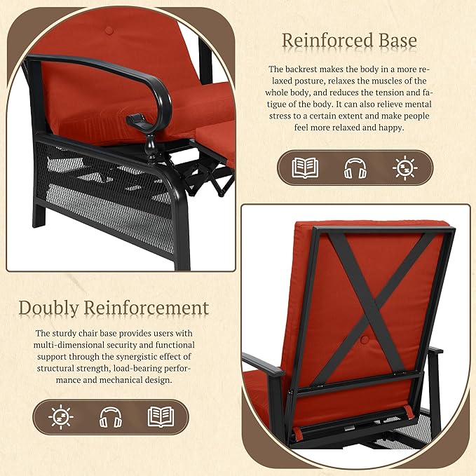 Oakcloud Adjustable Outdoor Lounge Chair Metal Patio Relaxing Recliner Chair Set - Image 5
