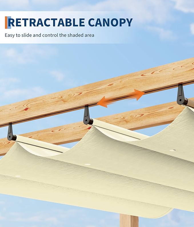 GarveeLife 10 x 13 ft Wood-Grain Aluminum Pergola Outdoor Pergola - Image 4