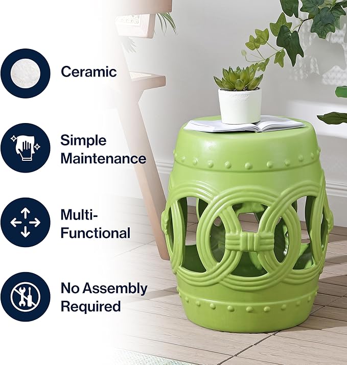 JONATHAN Y TBL1022H Lucky Coins 16" Chinese Ceramic Drum Indoor/Outdoor Garden - Image 5
