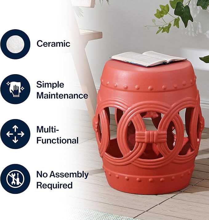 JONATHAN Y TBL1022G Lucky Coins 16" Chinese Ceramic Drum Indoor/Outdoor Garden - Image 5