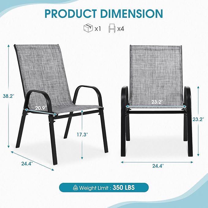 Outdoor Stackable Chairs Set of 6, Stacking Patio Chairs - Image 2